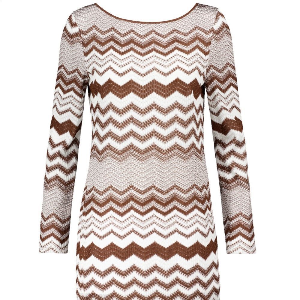 Missoni Zigzag Jacquard Long sleeves Mini Dress Brown & White SZ 10US/46EU - Picture 2 of 15